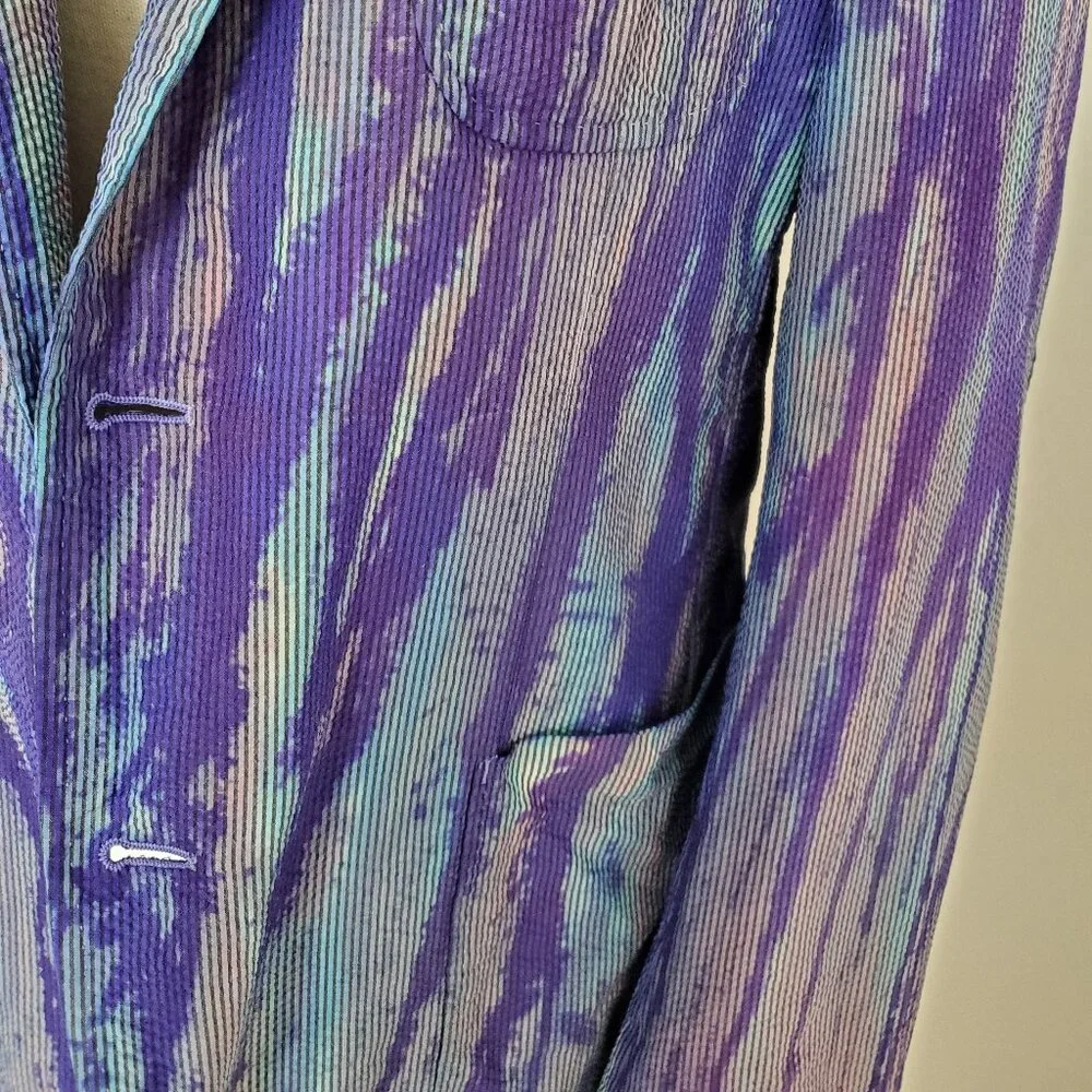 Zegna silk Sport suit Coat Blazer Black red Purple blue gray stripe 52 med large